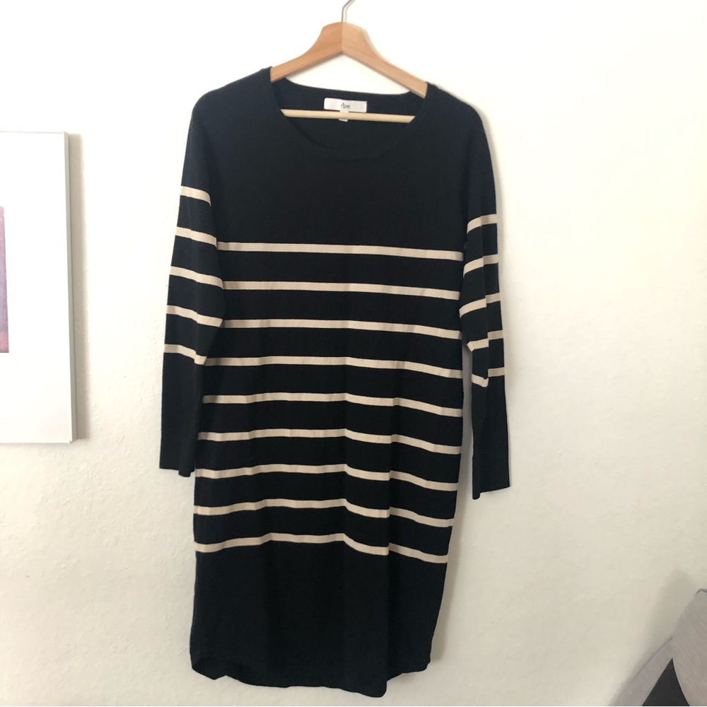 Ripe Maternity Black & Cream Striped Knit Maternity Dress